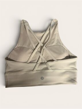 High Neck Ribbed Sports Bralette - Light Beige